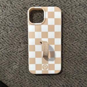 Loopy Case Tan and White Checkered Phone Case with Loop